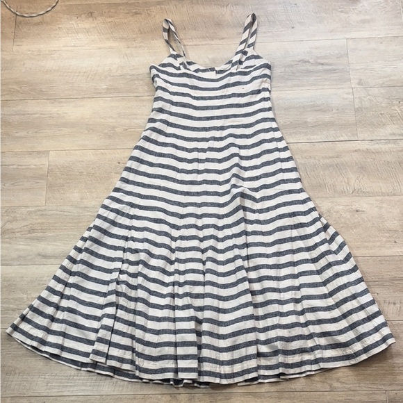 Anthropologie Maeve Linen Blend Striped Midi Dress Size 0P - Picture 8 of 8